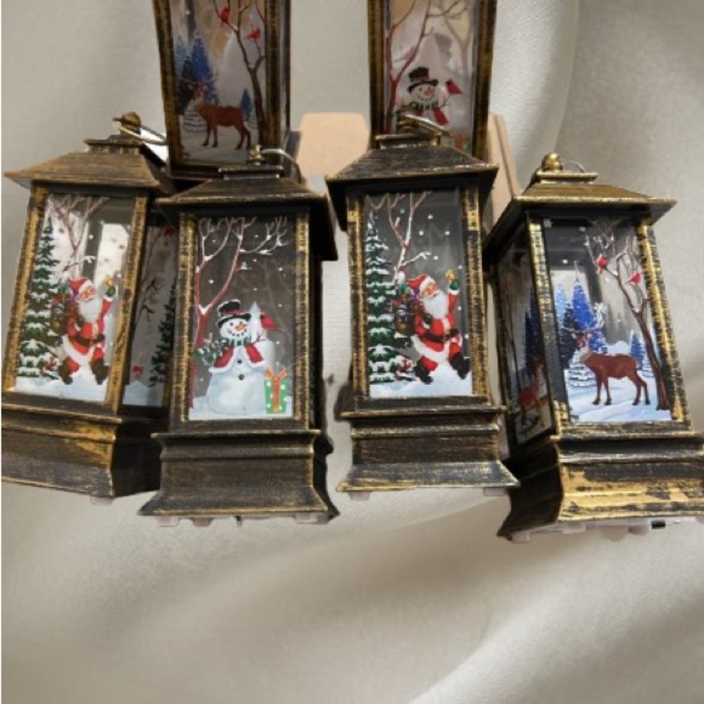 Festive Lantern Holiday Decor with Santa and Snowman